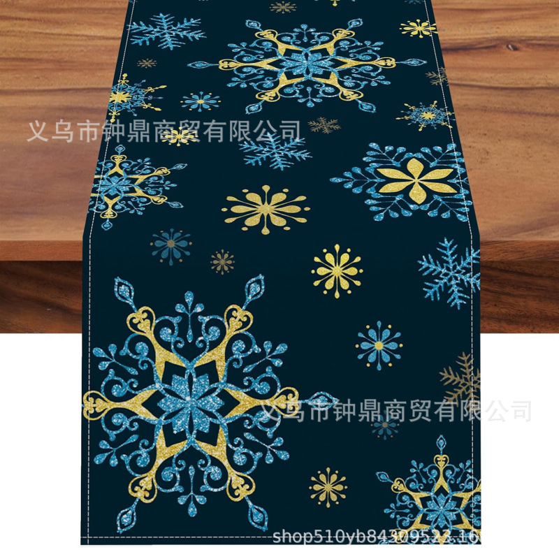 亚马逊爆款圣诞节桌旗亚麻材质雪人印花美式圣诞节餐桌装饰桌布|undefined