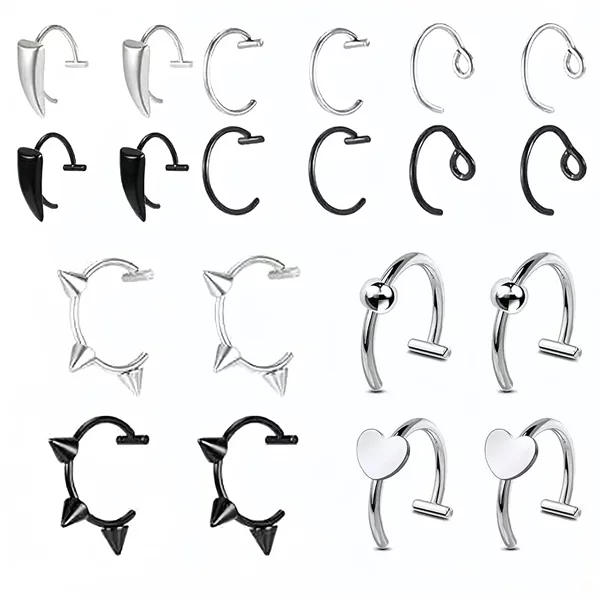 Cross-Border Hot-Selling Stainless Steel Lip Ring Set, No-Piercing Fang Lip Clip Piercing Jewelry on Aliexpress and Amazon