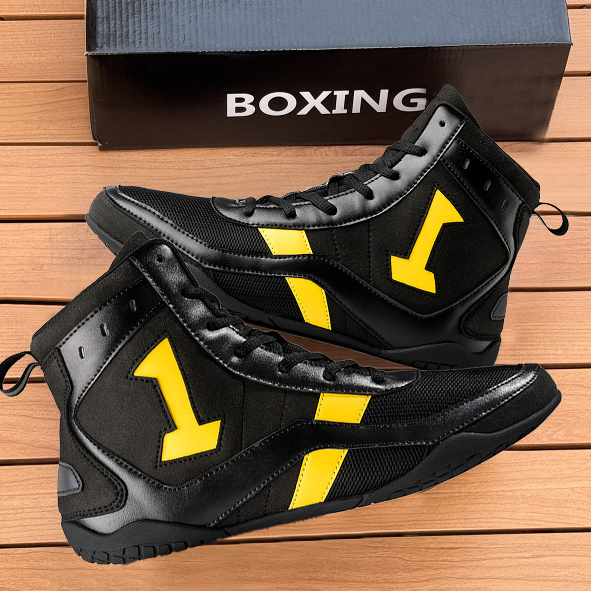 Fighting Competition Training Shoes, Men's Boxing Shoes, High-Top Wrestling Shoes, Fitness Boots, Sanda Shoes, Muay Thai Boxing Shoes for Men and Women