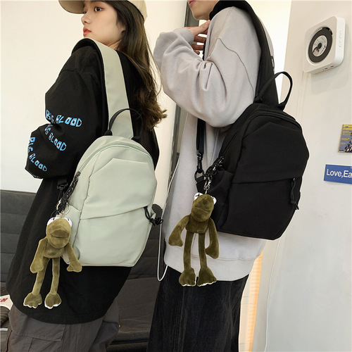Solid color backpack crossbody bag men's trendy brand ins style lightweight simple casual fashion new couple shoulder chest bag trendy