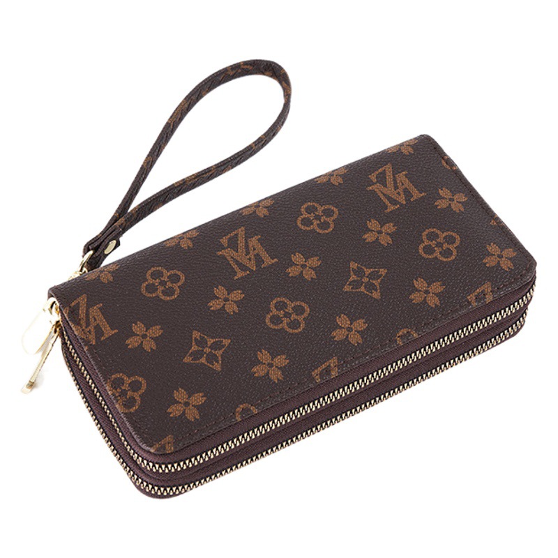 Cartera larga para mujer nueva 2025 popular europea y americana de gran capacidad con doble cremallera bolso para teléfono móvil bolso de mano con letras impresas