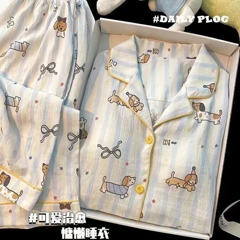Pijamas de primavera y otoño nubes de algodón estudiantes delgados sueltos cardigans de manga larga set de ropa para el hogar image 12