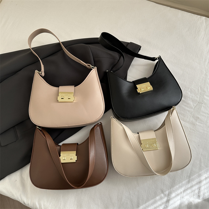 Tendencia de invierno 2024 nueva moda simple bolso de brazo de color sólido bolso de mujer texturas casuales bolso de hombro