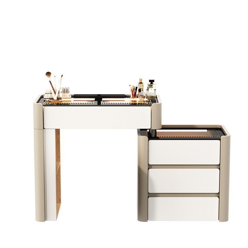 Alargado + blanco crema + madera maciza engrosada + lámpara de Ambiente de encimera de vidrio