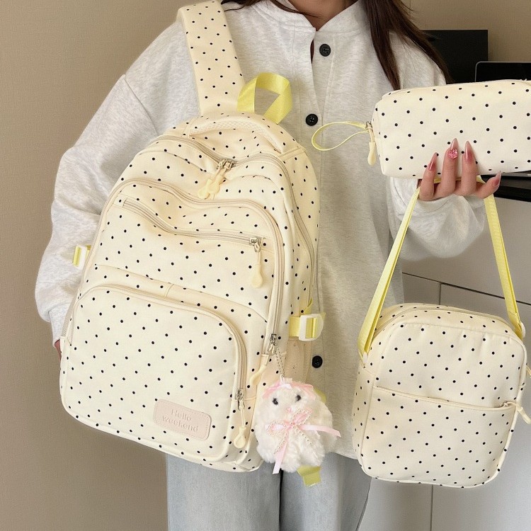 Artistic and Fresh Style, Personalized Polka Dot Large-Capacity School Bag for Middle and High School Students, Suitable for Grades 1-6, Lightweight for Girls, Double Shoulder Bag