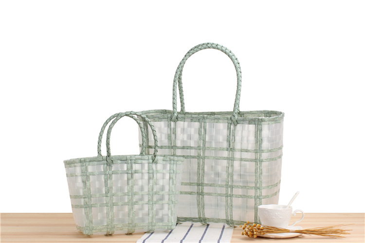 Plaid Striped Hand-carrying Transparent Waterproof Plastic Hand-woven Bag 48*27*15cm display picture 3