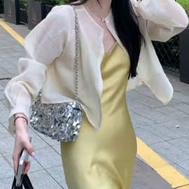 法式天丝新品衬衫女夏薄纱开衫小坎肩上衣配吊带裙子外搭披肩罩衫