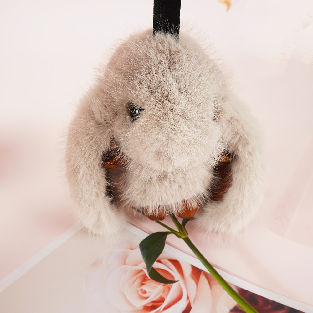 Bonita imitación de visón peluche mini pequeño conejo llavero de automóvil bolsos hechos a mano colgantes regalos de alta calidad en stock