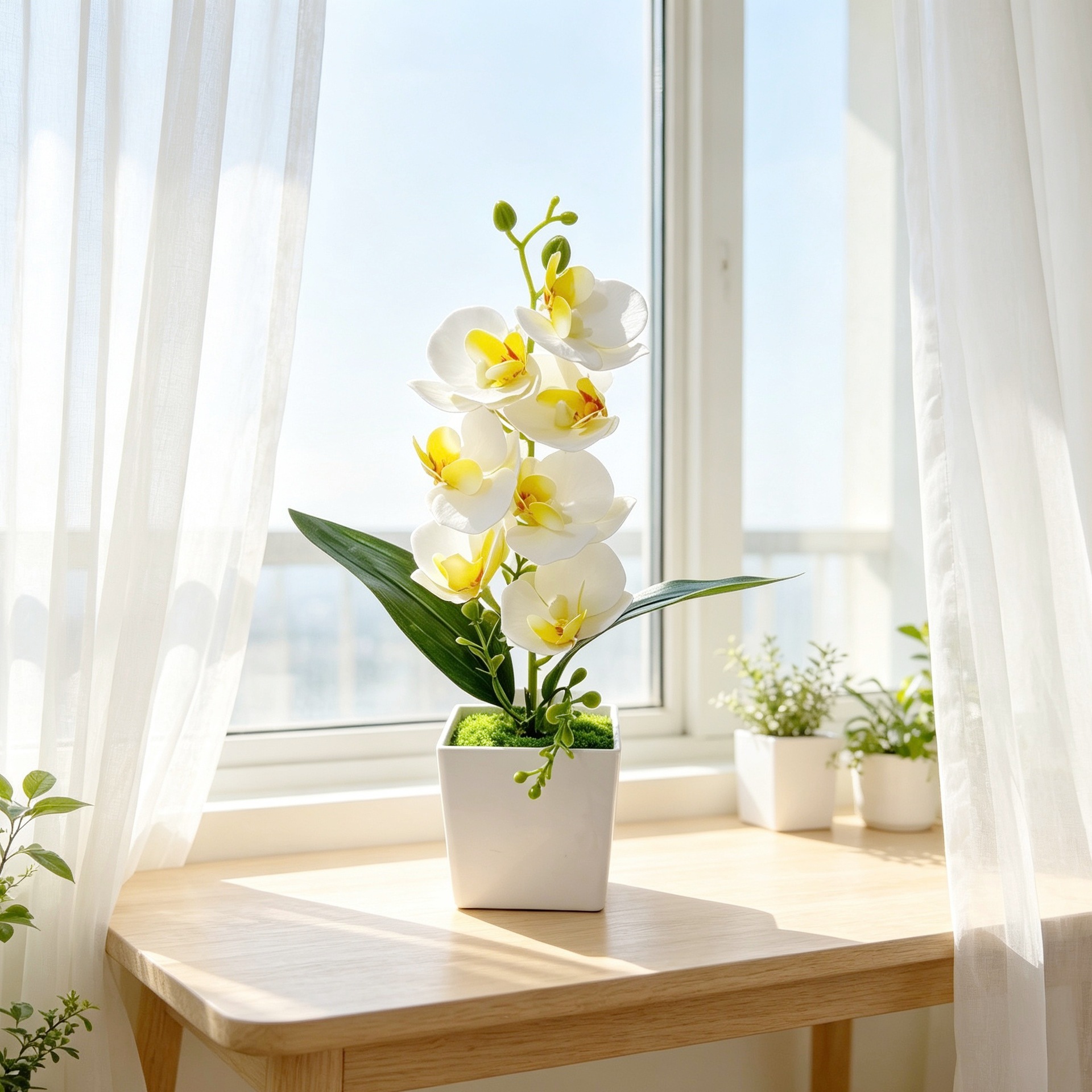 Nuevo cuadrado 7 orquídeas mariposa bonsai decoración de oficina pequeña maceta falsa plantación verde bonsai decoración