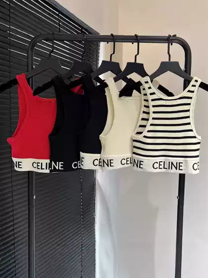 Celine High-Quality Version Authentic Photo Spring Summer Simple Striped U-Neck Knit Crop Tank Top