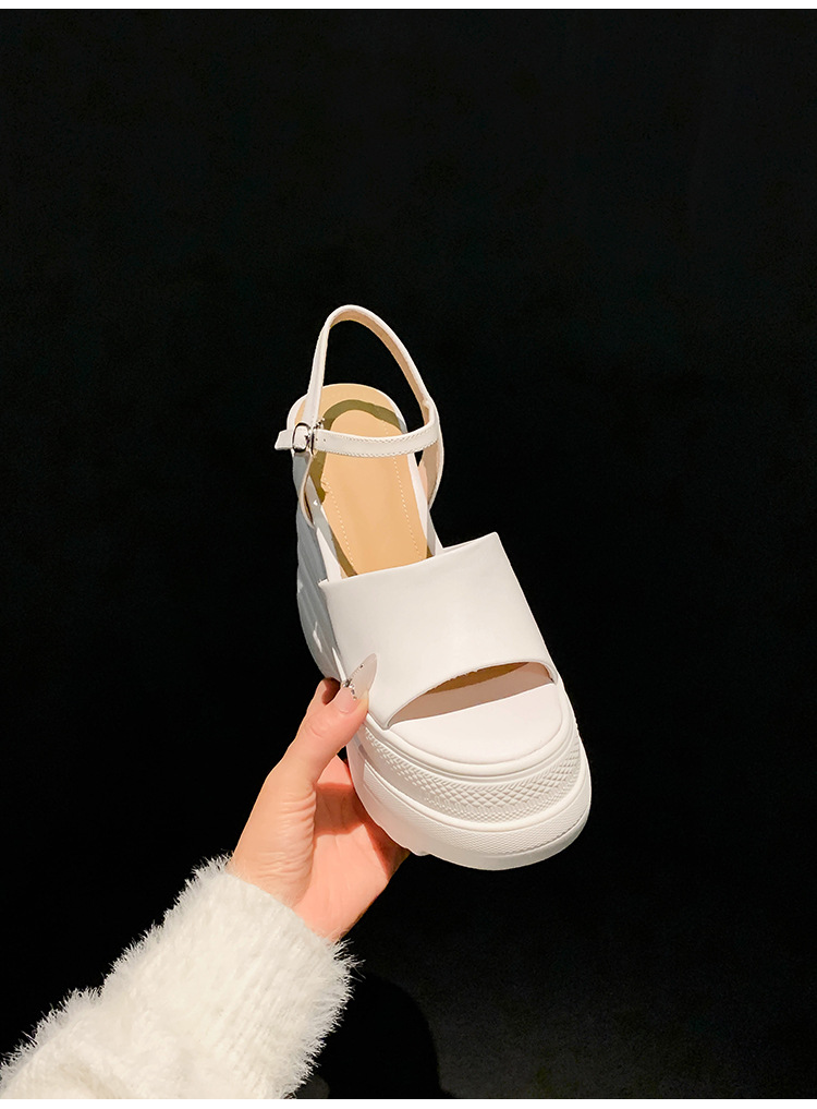 Sandal nữ đế dày da bò cao gót 14 cm phong cách La Mã — màu đen, màu trắng, màu mơ chi tiết 18
