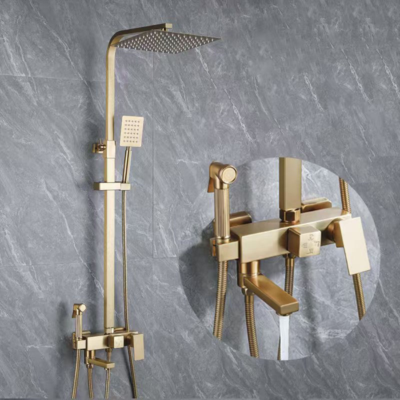 Brushed Gold Shower suit Household Bathroom All Copper Simple Pressurized Shower Split Bathroom Bathroom