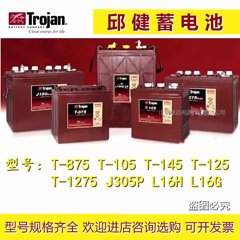 trojan邱健蓄电池T-605T-105T-125T-875T-1275 L16P-AC观光车电瓶