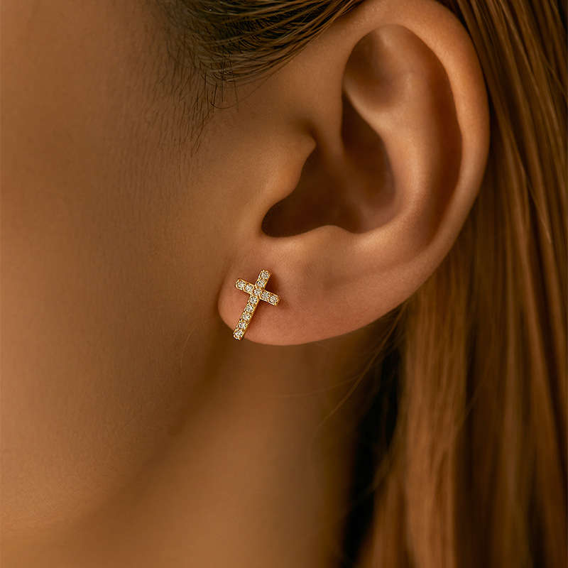 Geometric Pattern 1 Pair Simple Style Geometric Inlay Copper Zircon 18K Gold Plated Ear Studs
