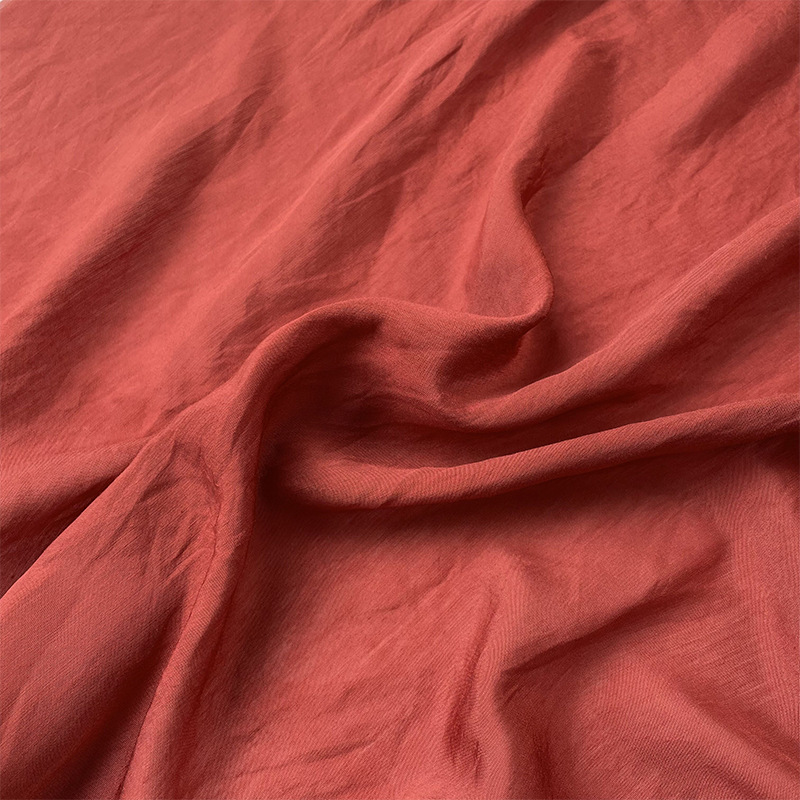 铁锈红显白薄型微光泽天丝麻亚麻时装面料汉服衬衫旗袍春夏布料