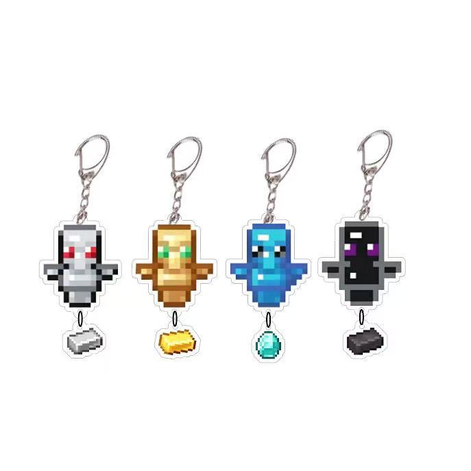 Minecraft My World Peripheral Keychain Pendant Undead Totem Gold Masonry Alloy Acrylic