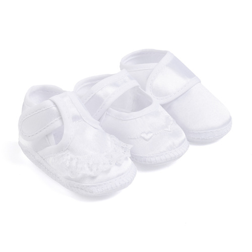 Hot-selling white baby shoes with soft soles—unisex baptism shoes for babies, newborn magic-tape baby shoes.