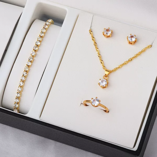 Cross-border European and American Zircon Jewelry suit Women's Eight Heart Eight Arrows Earrings Ring Bracelet Necklace Four-piece Set Jewelry