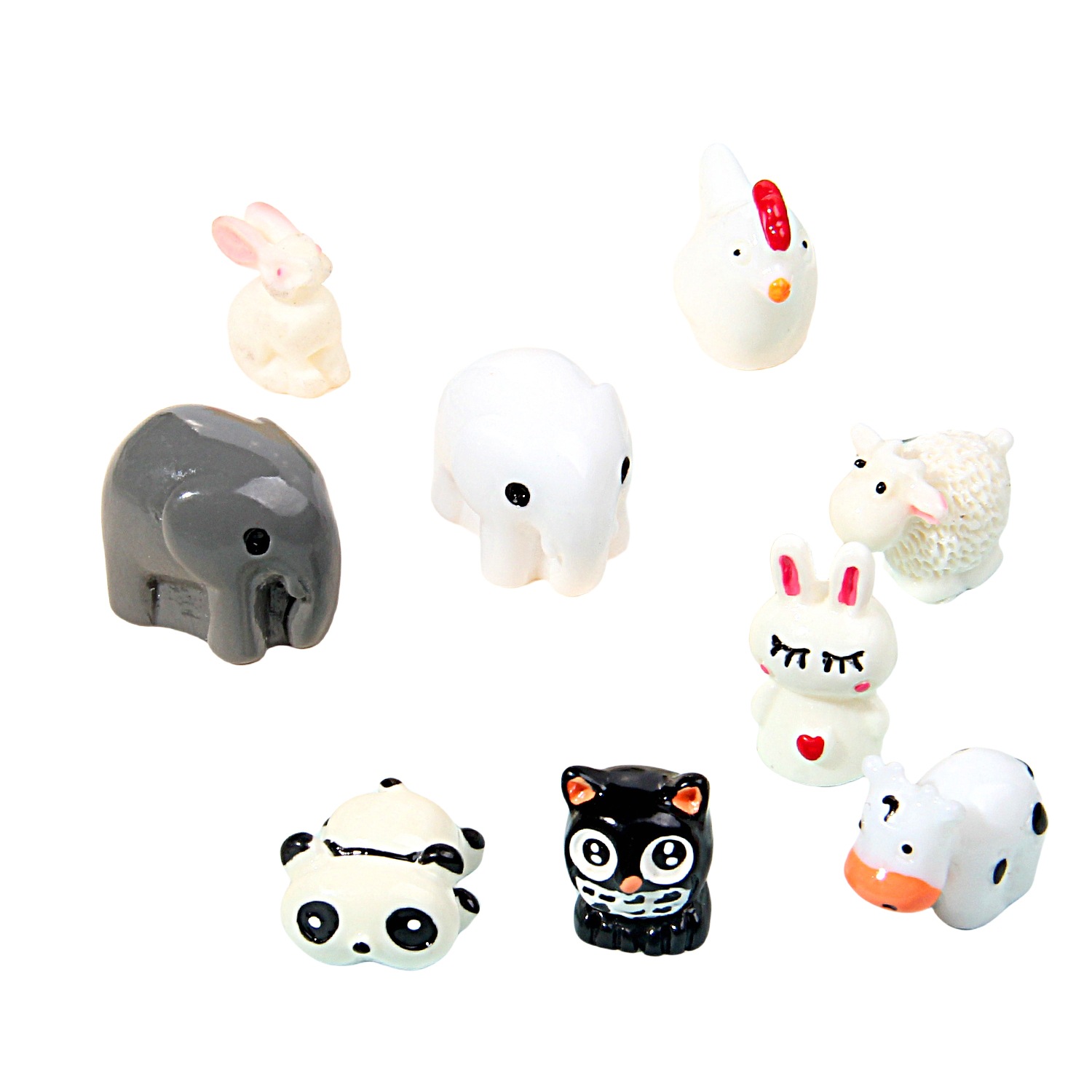 Adornos de resina en miniatura de animales tridimensionales, vaca, panda, micro-paisaje, accesorios para pendientes de jardinería.
