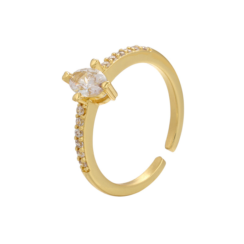 Fashion Opening Adjustable Rhombus Row Color Zircon Copper Ring Wholesale Nihaojewelry