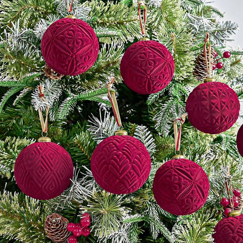 クリスマスベルベットレトロ立体パターン装飾ボール植毛クリスマスボールセットパーティーデコレーションクリスマスツリーペンダント|undefined