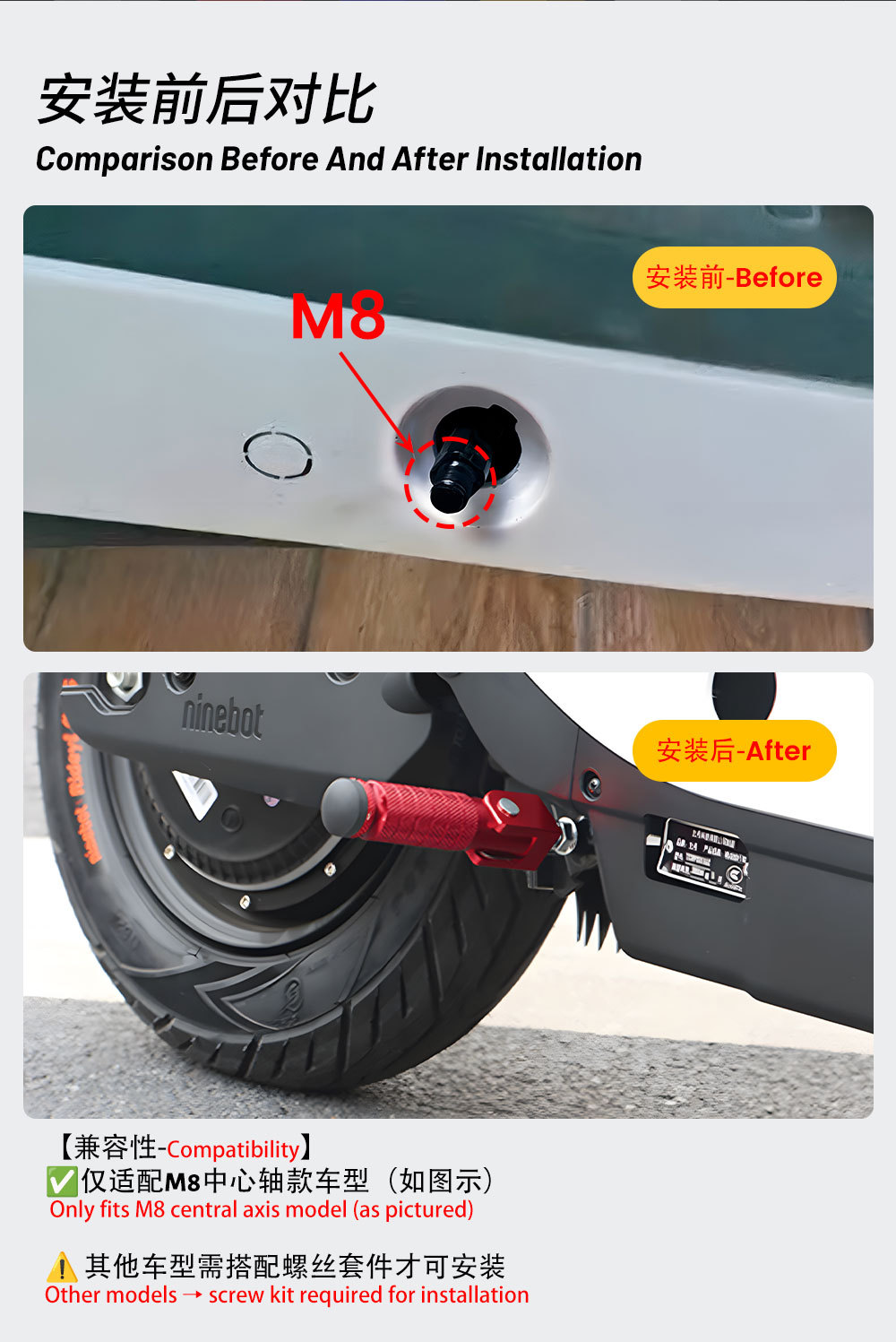 Universal folding footrests with M8 screws, 8-piece set, for electric scooters and electric bikes – a comprehensive collection of electric bike accessories
