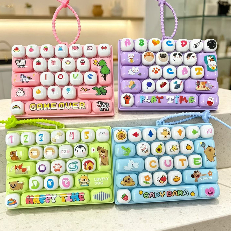 Cartoon Stress-Relief Fun 26-Key Mechanical Keyboard Fingertip Press Creative Toy for Children and Students, Portable Backpack Pendant