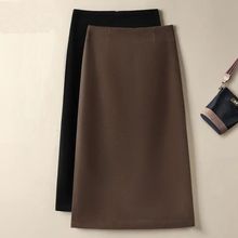 A字毛呢半身裙女秋冬2025新款气质高腰开叉中长款一步包臀直筒裙