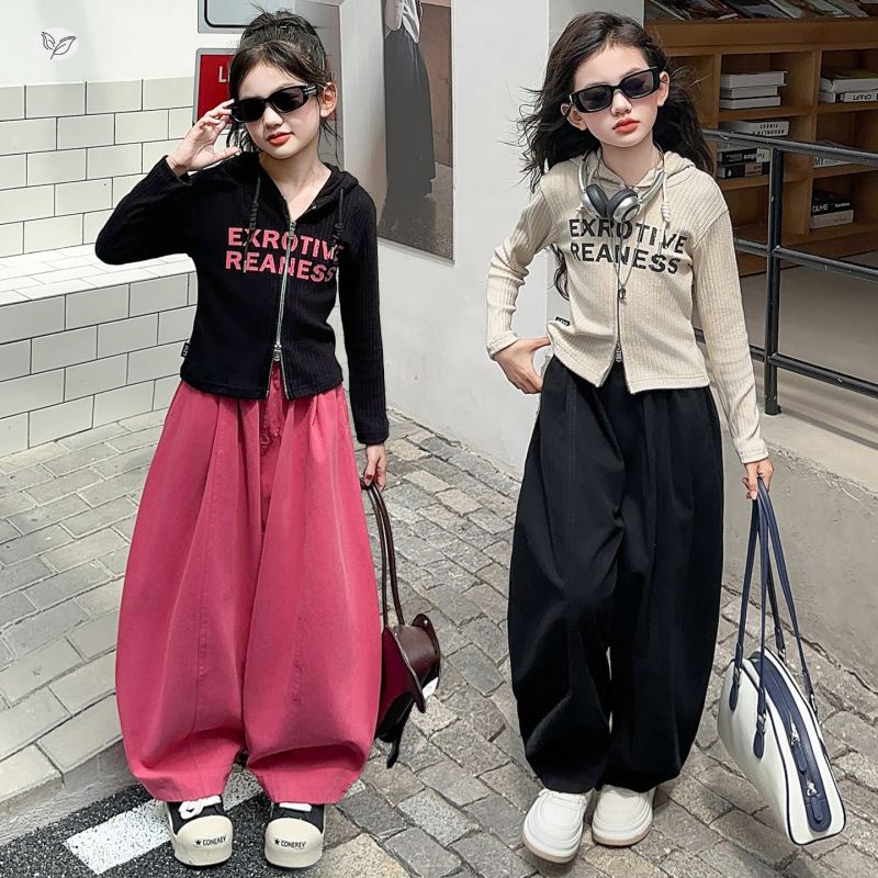 女童2025秋季新款印花卫衣套装中大童春秋针织连帽开衫糖果阔腿裤|undefined
