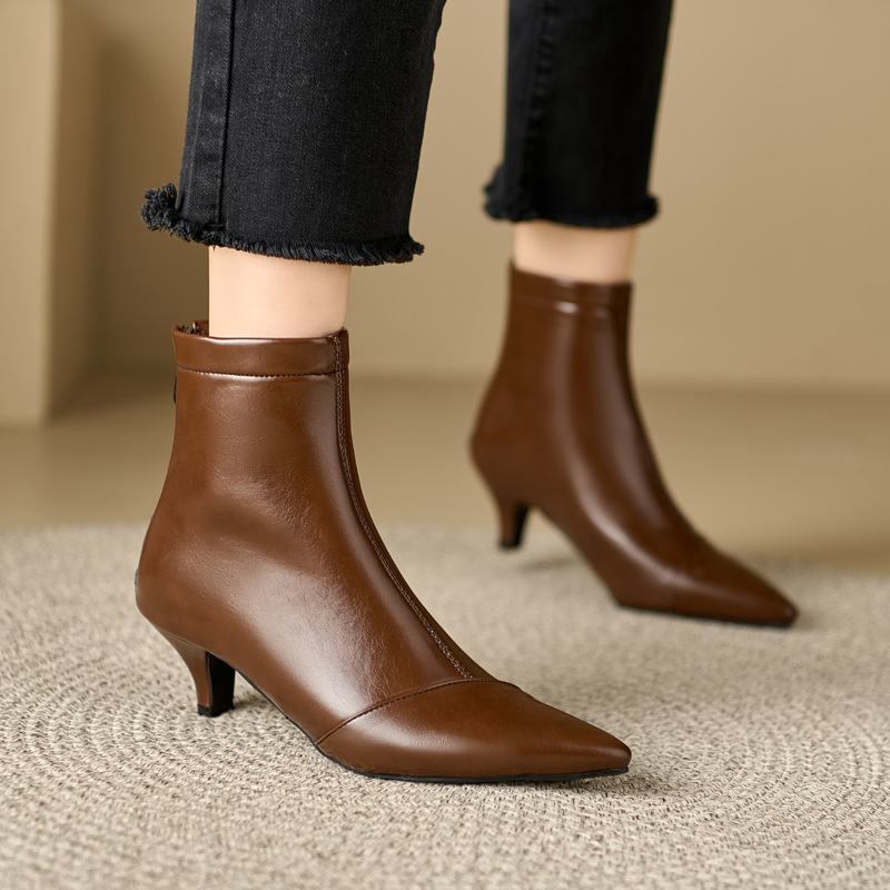 Simple Mid-Heel Ankle Short Socks Boots Thin Boots Martin Boots European and American Rider Boots 32-48wish Foreign Trade Boots