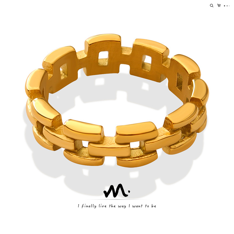 European and American Style Fashion Titanium Steel Gold Plated Simple Hollow Ring Cross-border Hot Selling Minimalist Stacked Wear Ring for Men and Women