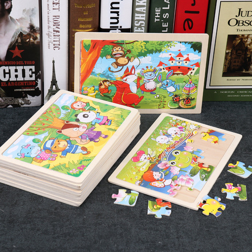 New children's animal cartoon plane puzzle log frame 96 pieces wooden puzzle early education wooden toys wholesale