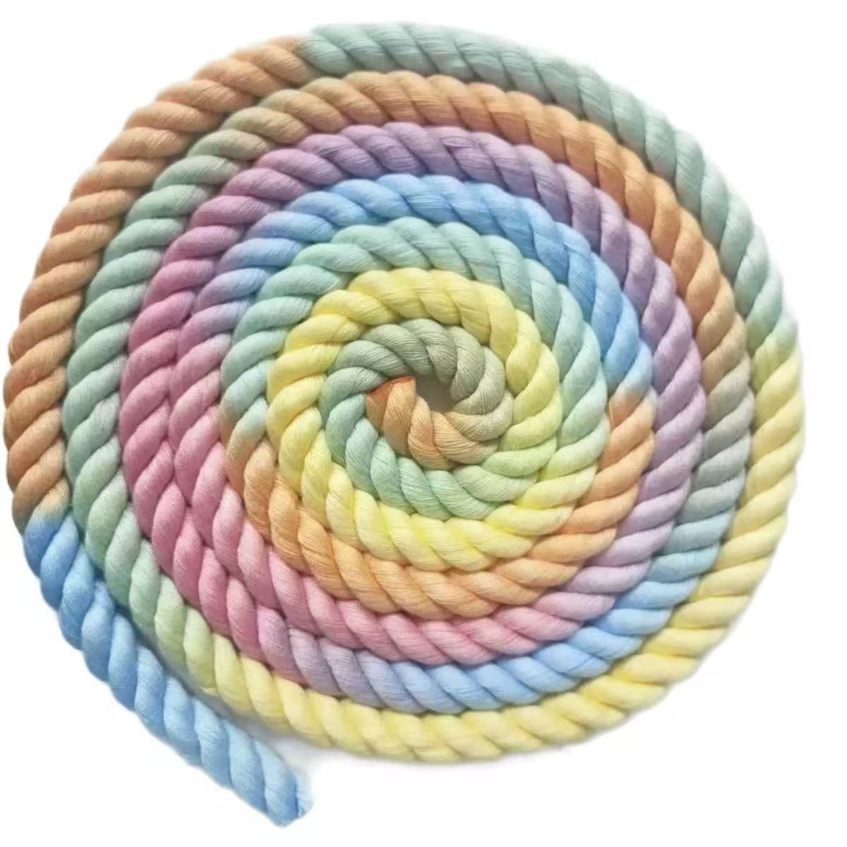 渐变色三股绳12mm彩色宠物牵引绳  段染彩虹色三股扭绳狗绳