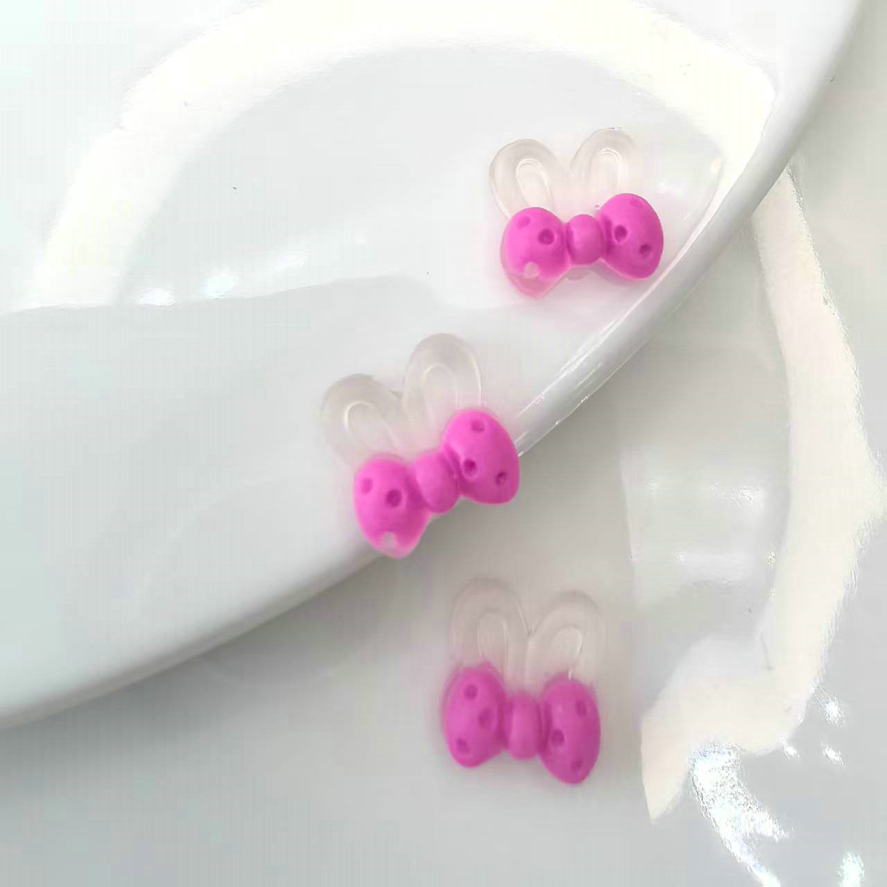 透明夜光光变蝴蝶结兔耳朵美甲饰品批发发夹配饰材料贴片0016