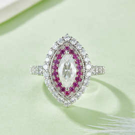 R221121007款S925银镀18K白金马眼莫桑钻女戒5*10mm/1.0CT