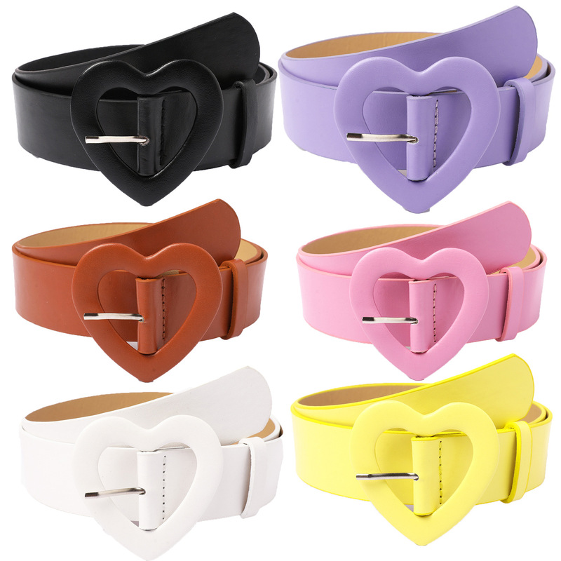 2023 new pink wide belt female love buckle rose red belt decoration with skirt dopamine hot girl