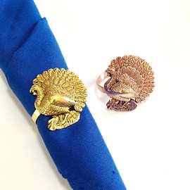 跨境新款欧美感恩节火鸡餐巾扣 酒店孔雀开屏餐巾环餐巾圈批发