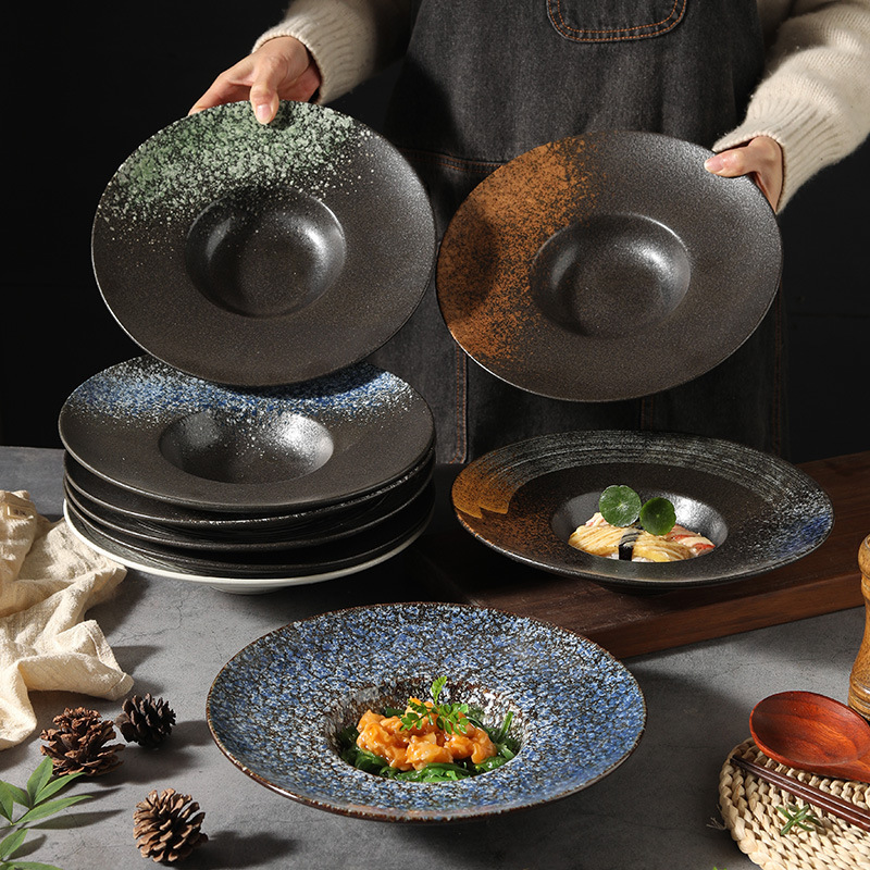 Japanese ceramic pasta plate flying saucer plate straw hat dish bowl pasta soup plate creative tableware restaurant