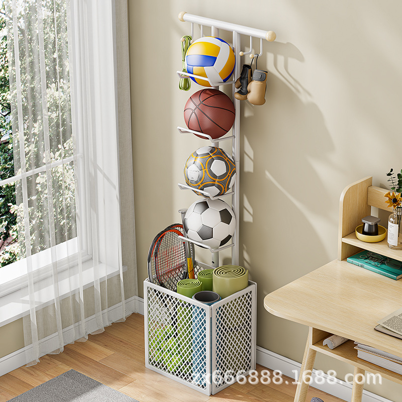 室内バスケットボールサッカー類物置棚リビングヨガマット収納バスケット家庭用運動器材多機能収納棚
