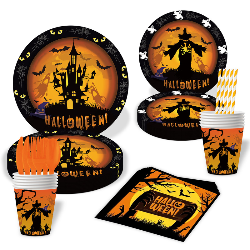 Cross-Border Halloween Themed Holiday Party Scene Decoration Disposable Paper Plates, Paper Cups, Paper Napkins, Tableware Wholesale Cross-Border Halloween Themed Holiday Party Scene Decoration Disposable Paper Plates, Paper Cups, Paper Napkins, Tableware Wholesale