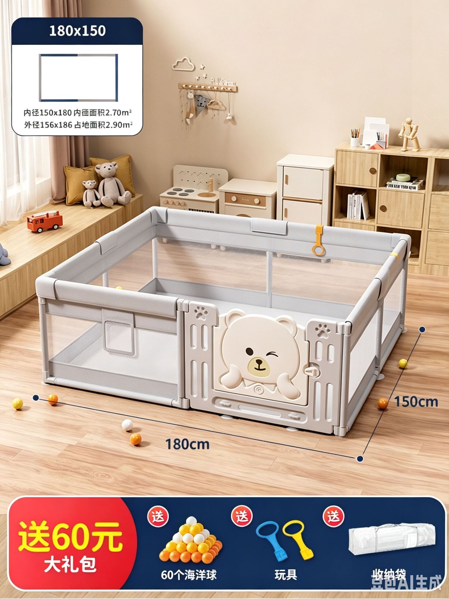 Corralito de Seguridad para Bebés de Tela De Seguridad para Casa image 8
