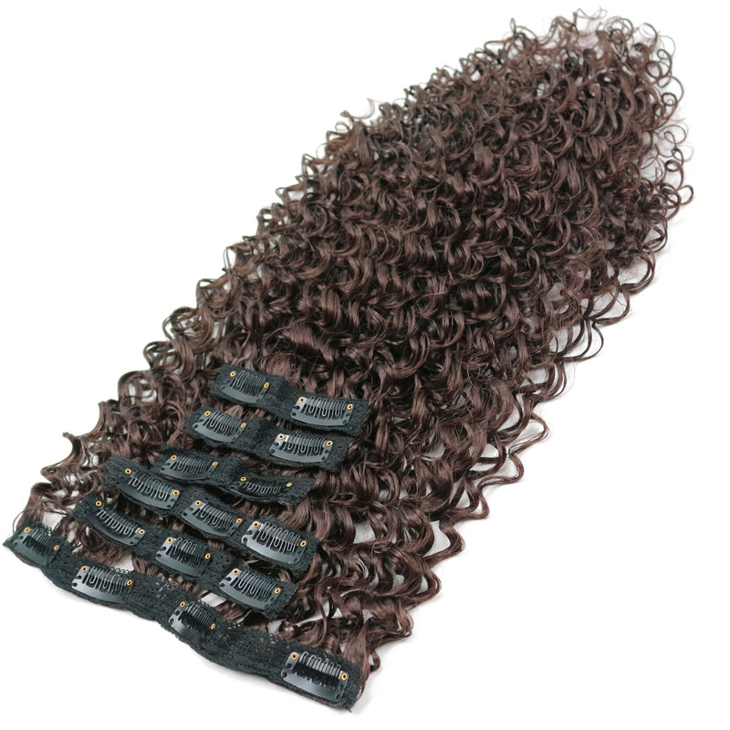 クロスボーダー热い贩売化繊カーラーヘアクリップヘアエクステKINKY CURLY Clip Insフルヘッドウィッグレディースブラックブラウン|undefined