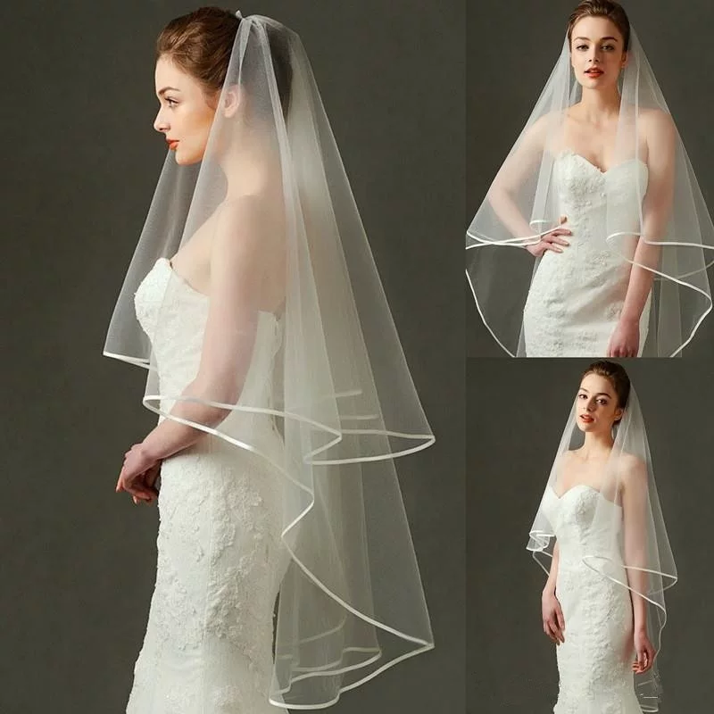 White tape, double-layer bride's veil, brush, 2021 collection