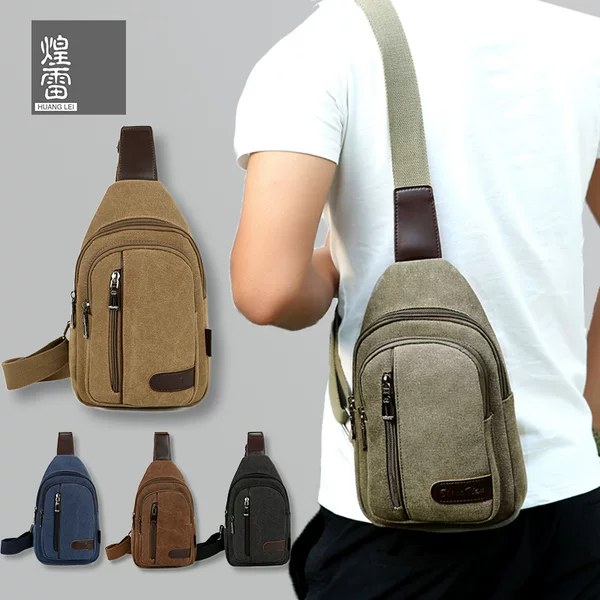 Men's Canvas Chest Bag, Multifunctional Shoulder Bag, Practical and Wear-Resistant, Multi-Layer Crossbody Bag, Anti-Theft Crossbody Bag