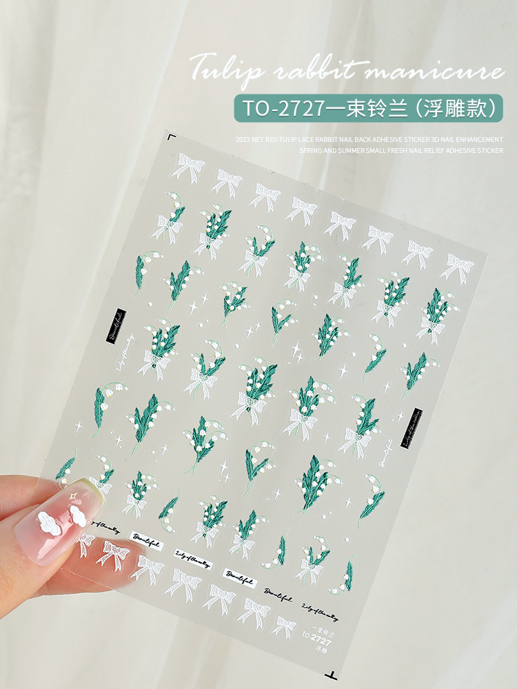 Tulipán uñas alivio pegatinas 2023 nueva celebridad en línea de encaje conejo uñas decoraciones 3D 3D calcomanías