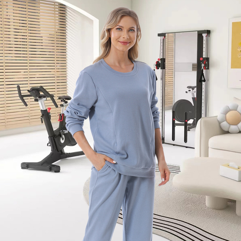 Pregnant Women's Fashionable Spring & Fall Suit Outer Wear 2025 Elegant Sweatshirt Nursing Top Wide Leg Pants Two-Piece Set New Style