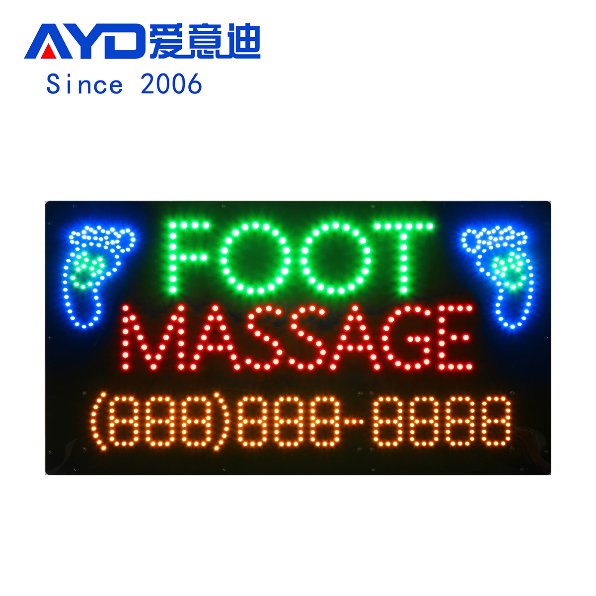 脚底按摩LED招牌 电话号码可更改门头广告招牌发光字高亮标识招牌