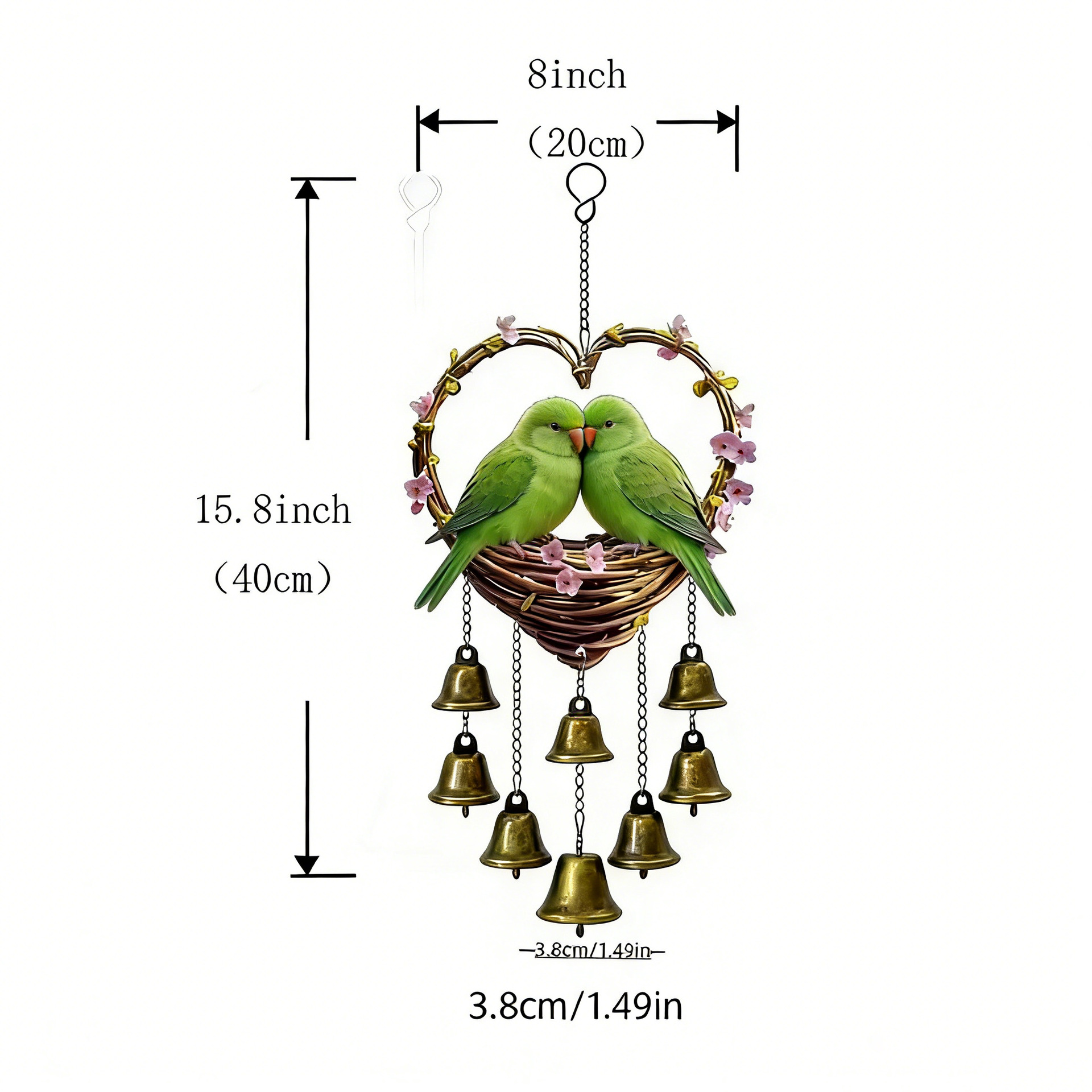 Colgante acrílico 2d plano amor colgante campana de viento con mariposa decoración cadena, adecuado para el hogar y el jardín