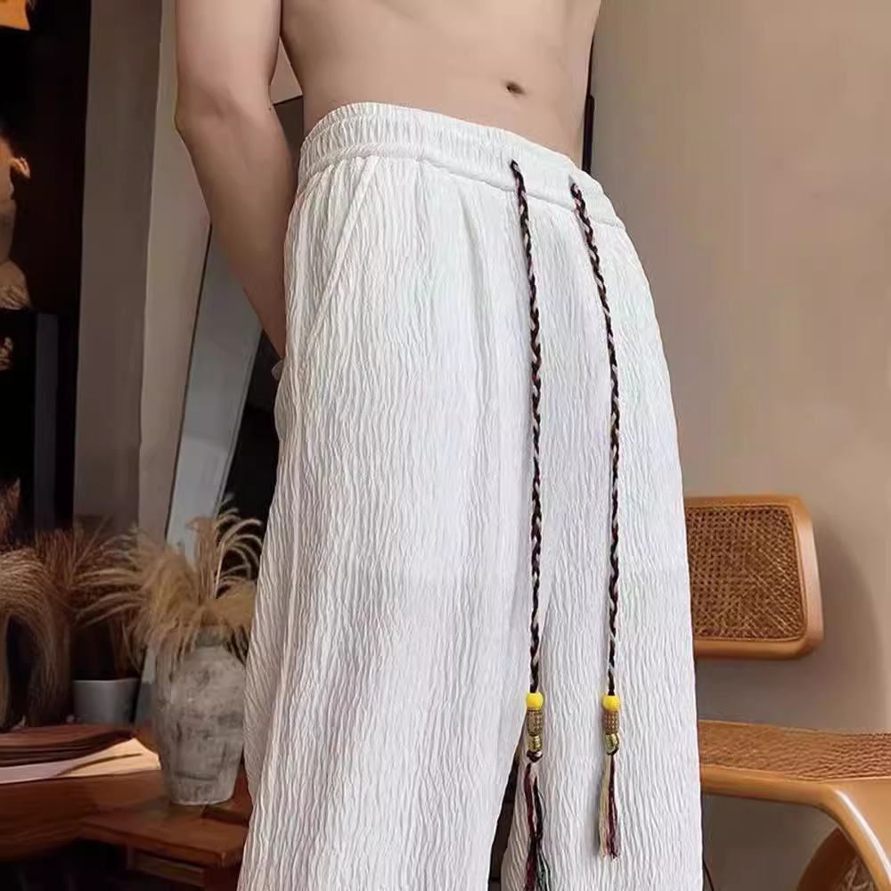 Men's white summer silk thin breathable quick dry sports trousers…
