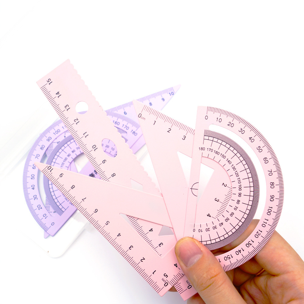 15cm18cm20cm金属套尺四件套袋波浪线直尺三角形尺子莫兰迪量角器